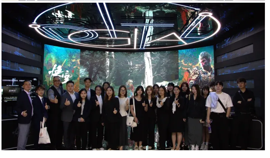 Macao delegation on the LED stage of the 'Black Myth: Wukong' immersive theatre at the China Academy of Art, May 2025